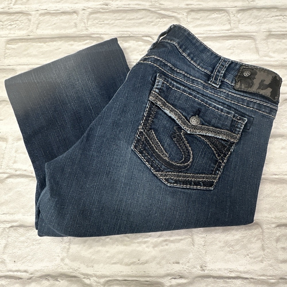 Silver Jeans Suki Mid Slim Boot Stretch Denim Dark Wash Jeans Woman's 34x28 READ